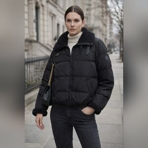 Lauren Ralph Lauren Black Down Puffer Jacket Faux Shearling Collar Women’s Large